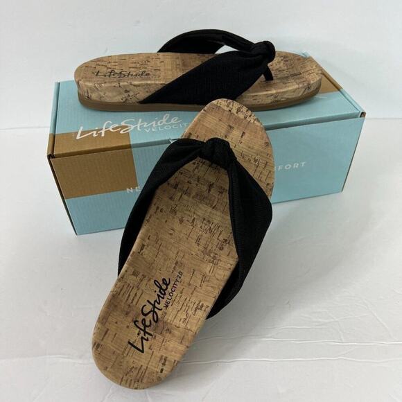 Lifestride Velocity 2.0 Women's Happy Black Thong Sandals Size 9 - Picture 7 of 8